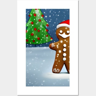 Gingerbread Man in Snowing Posters and Art